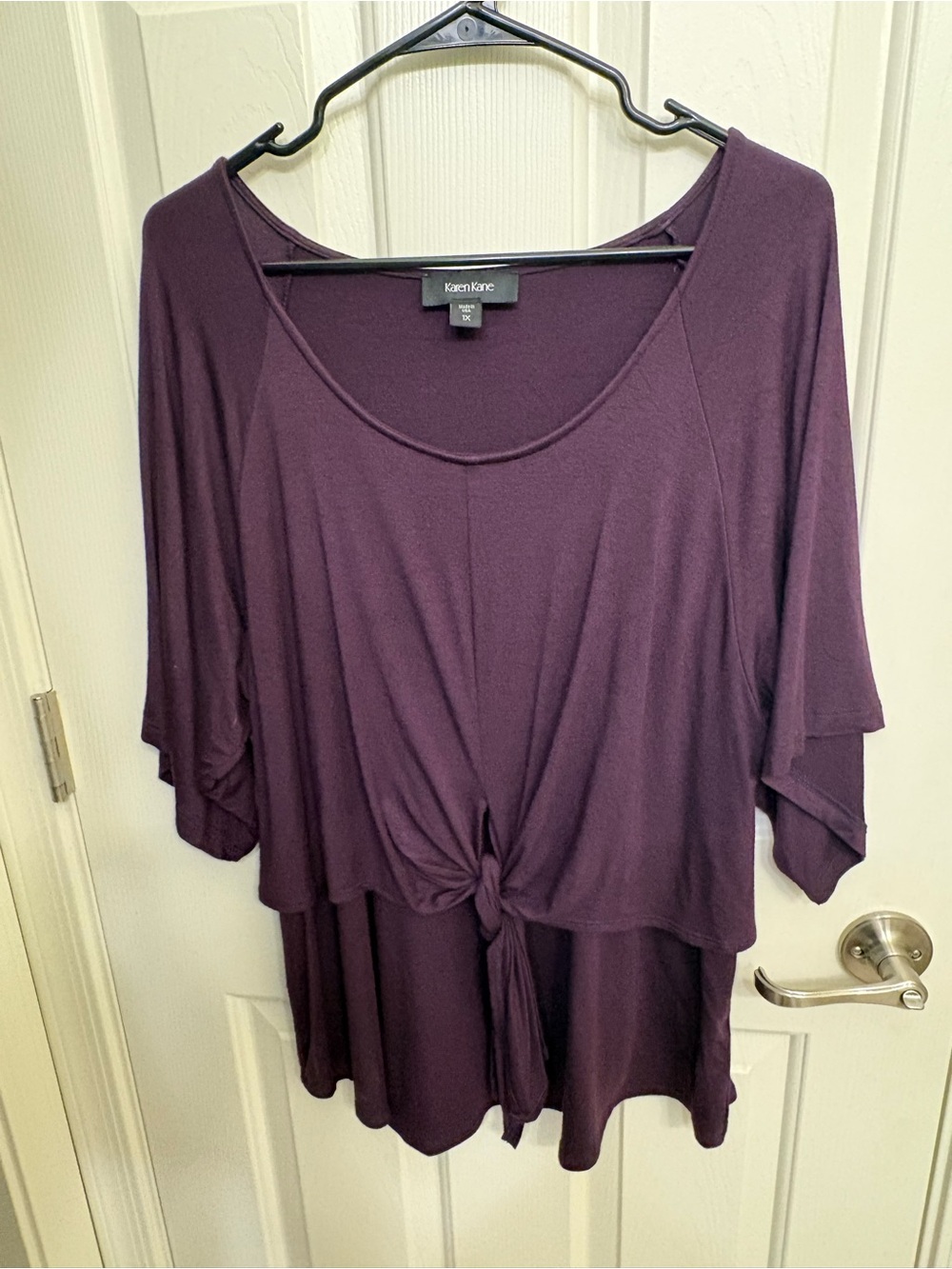 1X- Karen Kane Deep Plum Tie-Front Tunic Top